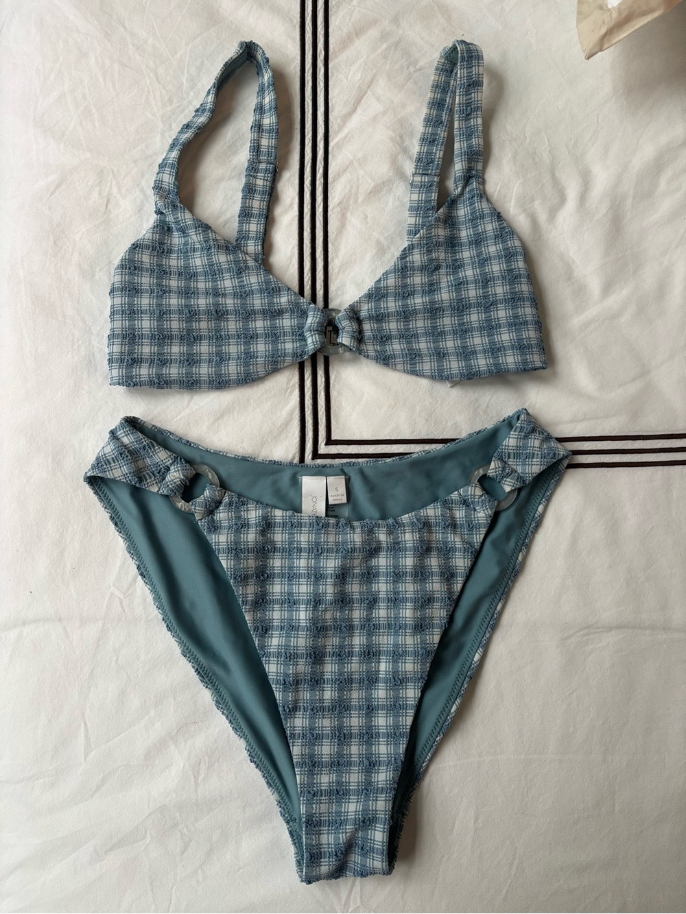 Jonathan Simkhai Blue Plaid Girls Two-Piece Swim Set